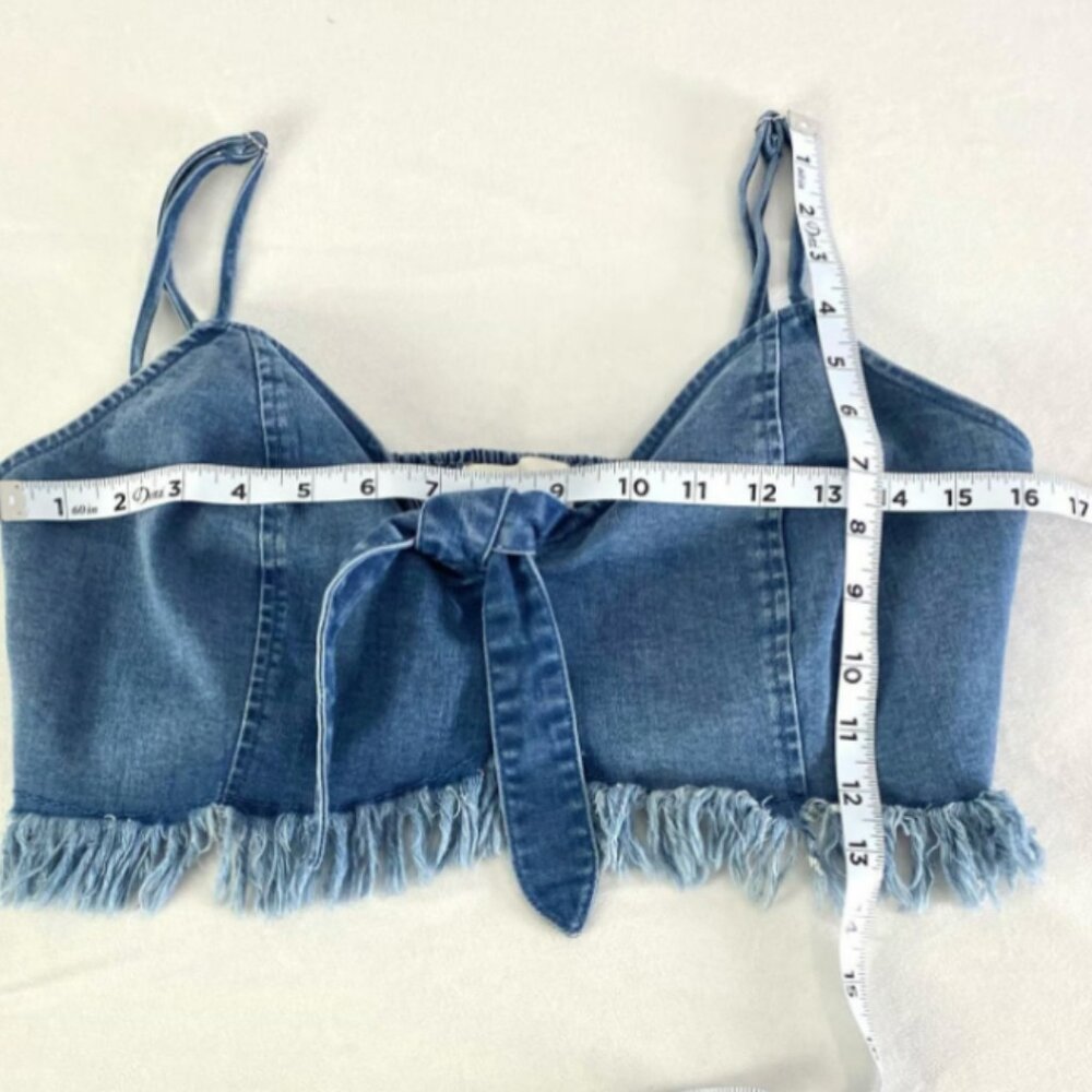 Impeccable Pig Denim Bustier Fringe Crop Strappy Tank